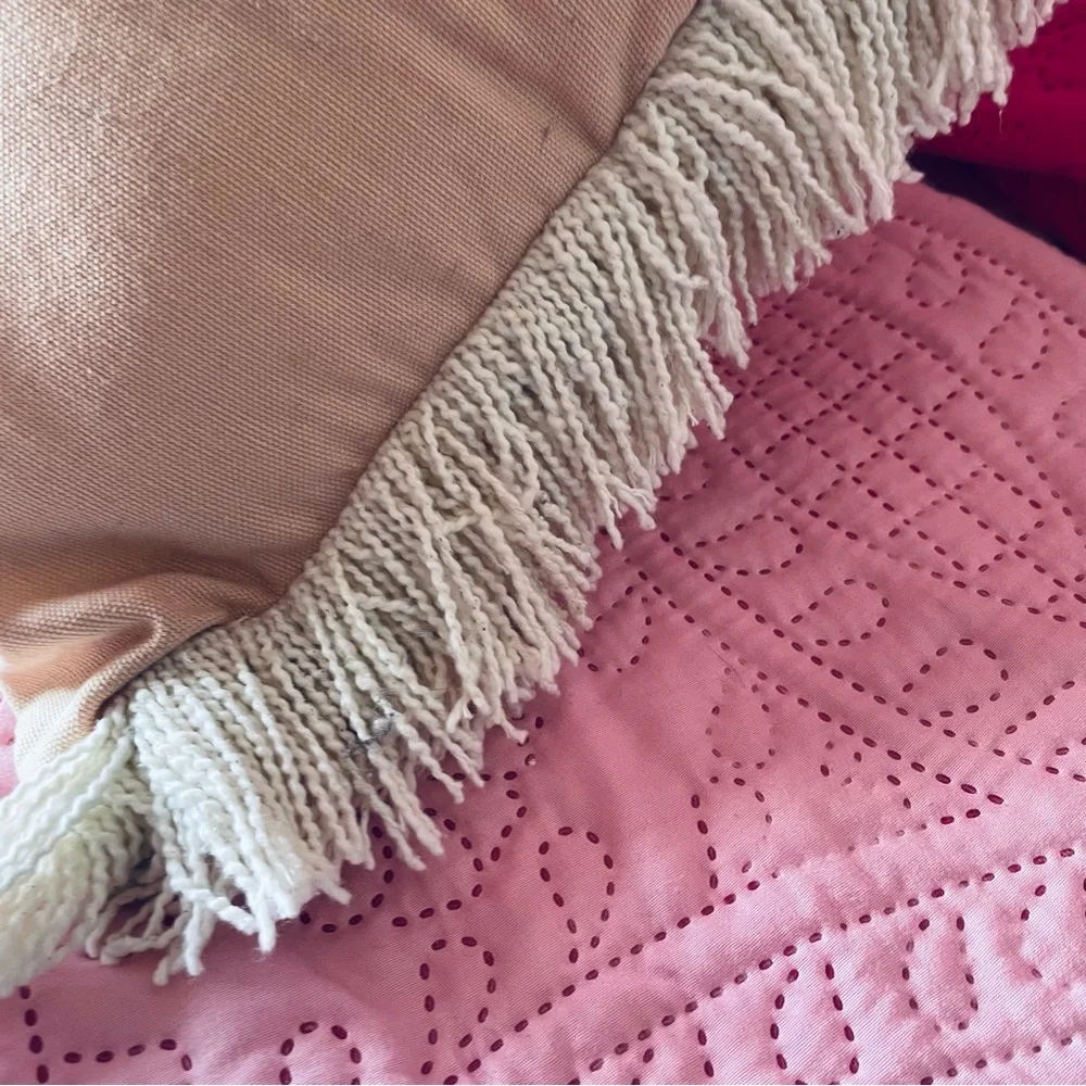 Opalhouse Boho Pink and white embroidered fringe Oversized Oblong Throw Pillow